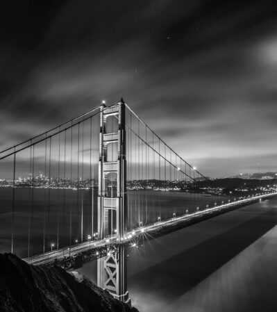 A view of the Golden Gate Bridge at night, San Francisco, USA