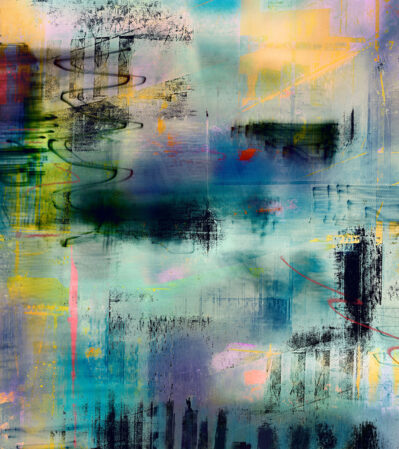 Evening Rush unfolds as an immersive experience where color and form converge in a dynamic interplay of energy and calm. The composition, rich with layered textures and vibrant hues of blue, yellow, and pink, moves both horizontally and vertically, drawing the eye through a landscape that balances precision with fluidity. Swirls and blurs blend seamlessly with sharp contrasts, creating a luminous tension that feels alive, as if capturing a fleeting moment caught between stillness and motion. The abstract forms suggest an unfolding narrative—chaotic yet composed—inviting reflection on the complex rhythms that pulse beneath surface appearances. This piece resonates with an ethereal presence, evoking a sense of depth that both grounds and elevates, revealing the beauty found within the balance of discord and harmony.