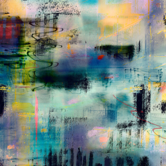 Evening Rush unfolds as an immersive experience where color and form converge in a dynamic interplay of energy and calm. The composition, rich with layered textures and vibrant hues of blue, yellow, and pink, moves both horizontally and vertically, drawing the eye through a landscape that balances precision with fluidity. Swirls and blurs blend seamlessly with sharp contrasts, creating a luminous tension that feels alive, as if capturing a fleeting moment caught between stillness and motion. The abstract forms suggest an unfolding narrative—chaotic yet composed—inviting reflection on the complex rhythms that pulse beneath surface appearances. This piece resonates with an ethereal presence, evoking a sense of depth that both grounds and elevates, revealing the beauty found within the balance of discord and harmony.