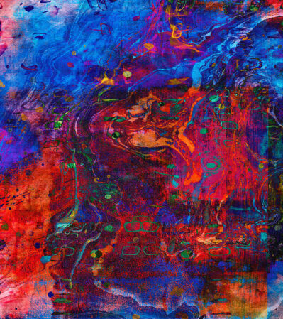 “Cosmic Energy” radiates a vibrant dynamism using a technique in layering and blending generating a tangible sense of movement and energy.